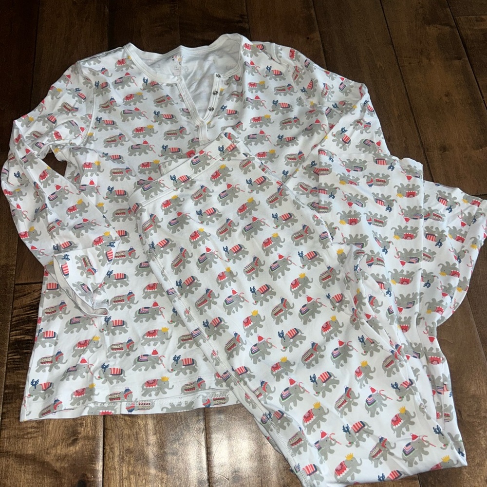 Roller Rabbit White Pajama Set with Colorful Elephant Print